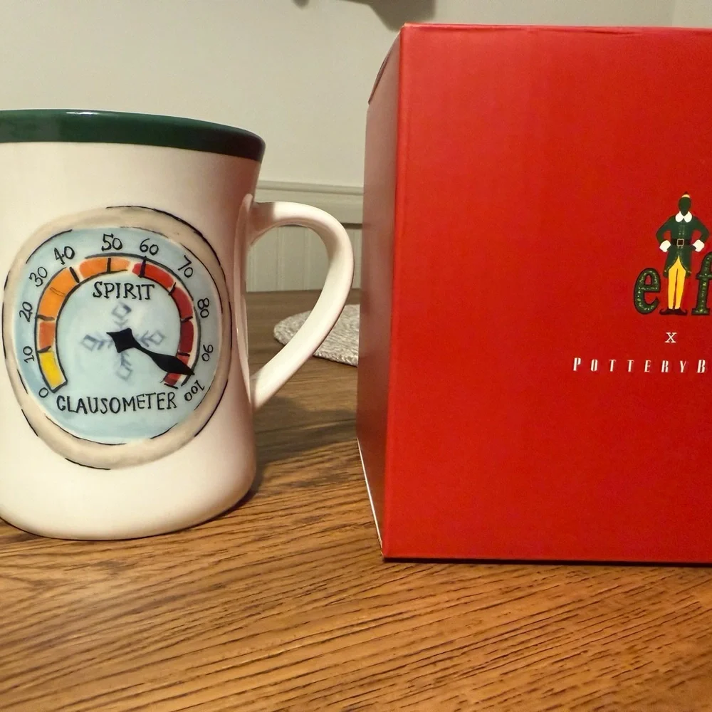 Pottery Barn Elf Christmas Mug - Green and White